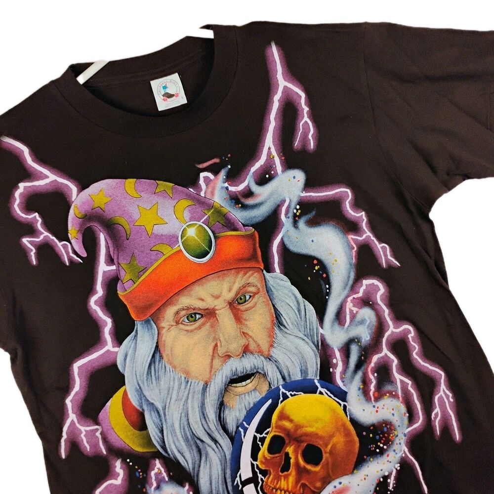 VTG 90's Wizard in Lightning Storm Caribbean Dream AOP T-Shirt Mens Large D&D
